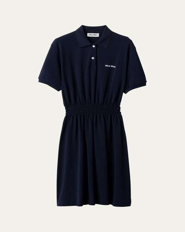 Cinched Waist Short-Sleeve Polo Shirtdress